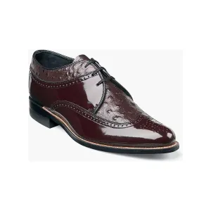 00375 Stacy Adams Leather Shoes Dayton Ostrich Wingtip Oxford Black Burgundy
