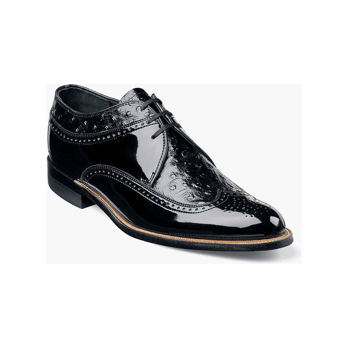 00375 Stacy Adams Leather Shoes Dayton Ostrich Wingtip Oxford Black Burgundy