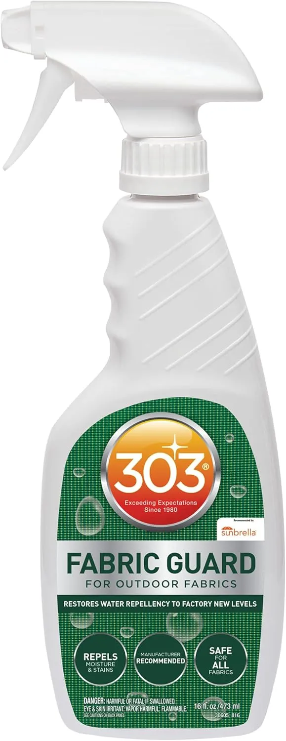 303 Products Fabric Guard - For Outdoor Fabrics - Restores Water Repellent Properties - Repels Moisture & Stains - Manufacturer Recommended - Safe For All Fabrics, 16oz (30605CSR) Packaging May Vary
