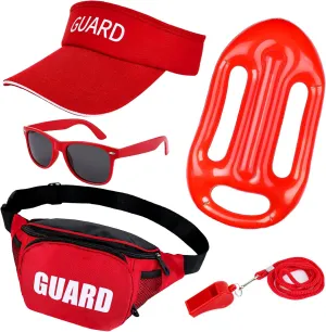 5PCS Guard Costume Set, Guard Accessories with Visor Sunglasses Fanny Pack Floats Whistle with Lanyard for Men Women Boys Girls for Beach Fancy Dress up Party