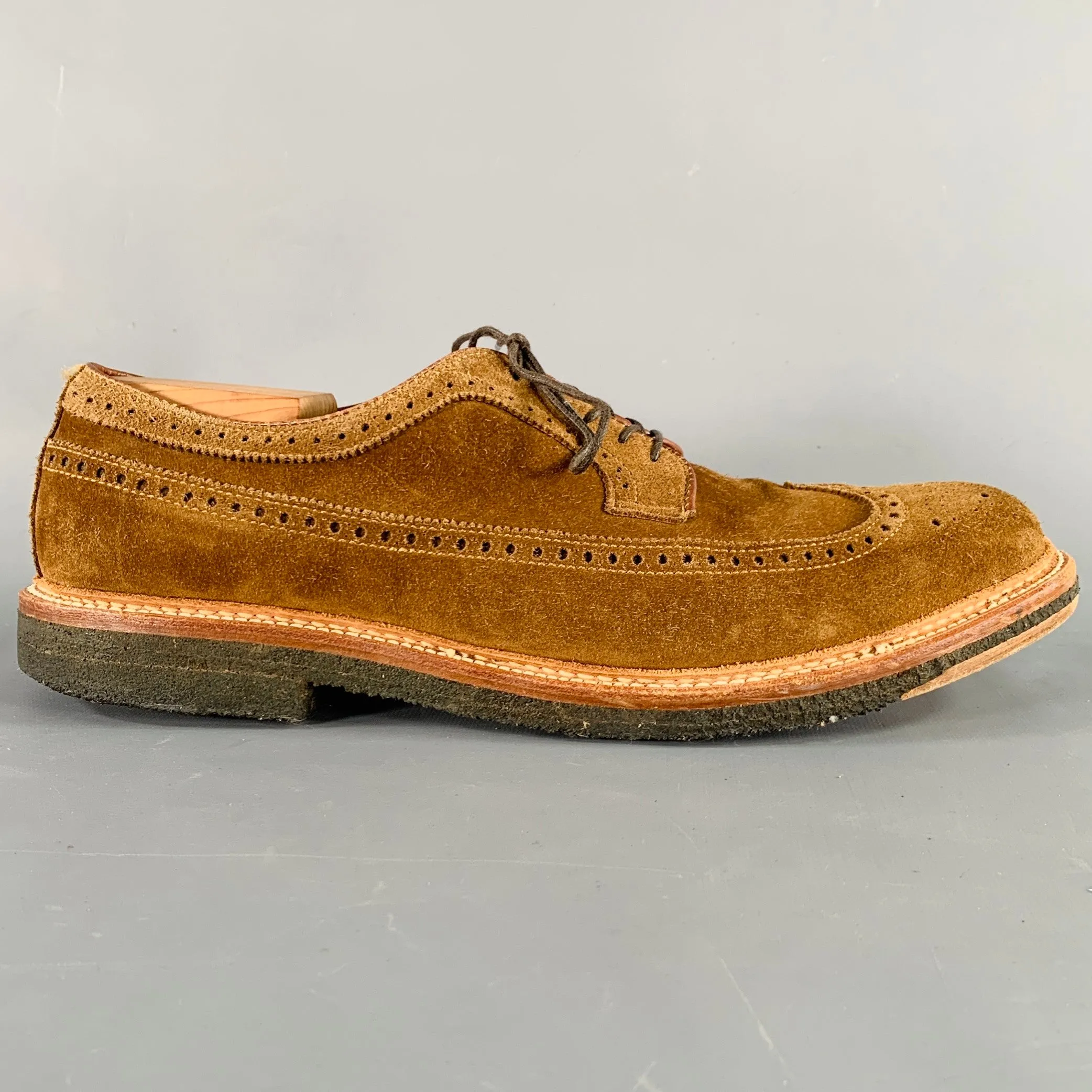 ALDEN Size 12.5 Brown Perforated Suede Wingtip Lace-Up Shoes