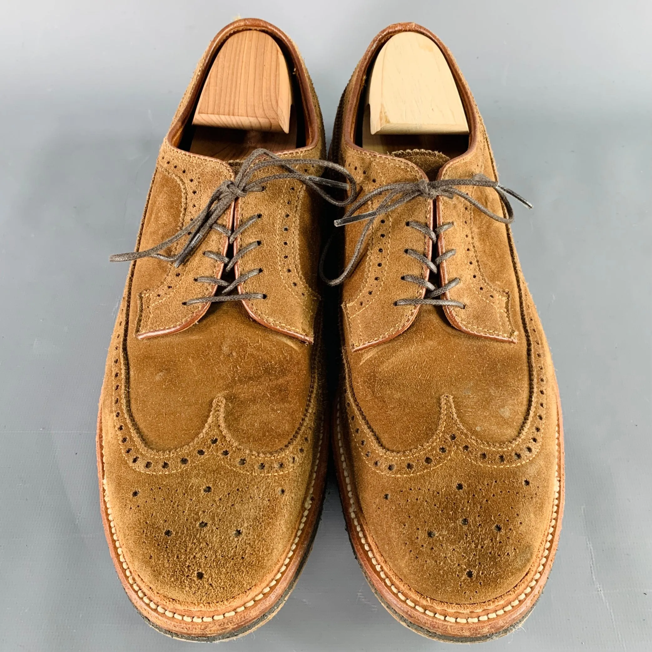 ALDEN Size 12.5 Brown Perforated Suede Wingtip Lace-Up Shoes