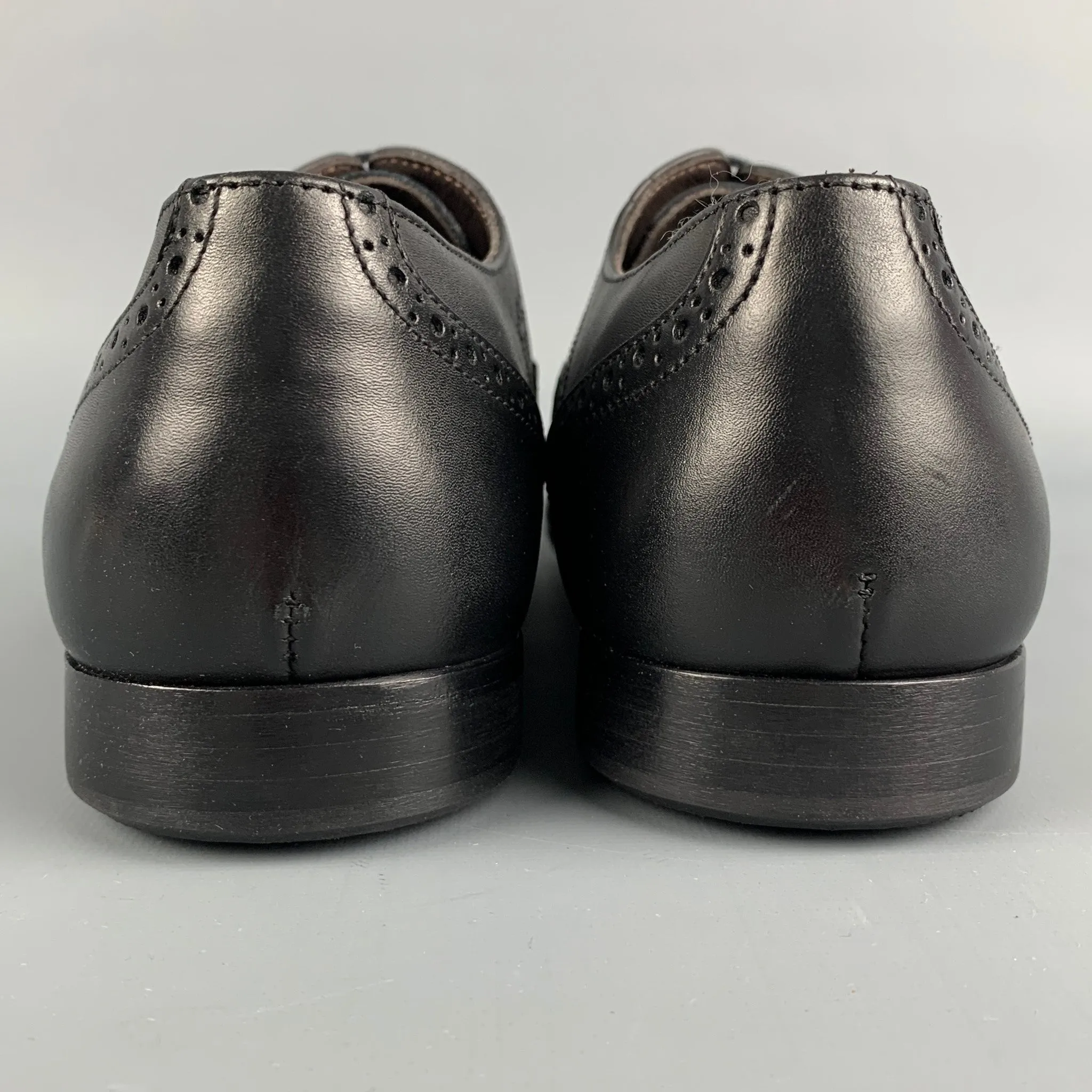 A.TESTONI Size 9 Black Perforated Leather Wingtip Lace Up Shoes