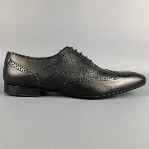 A.TESTONI Size 9 Black Perforated Leather Wingtip Lace Up Shoes
