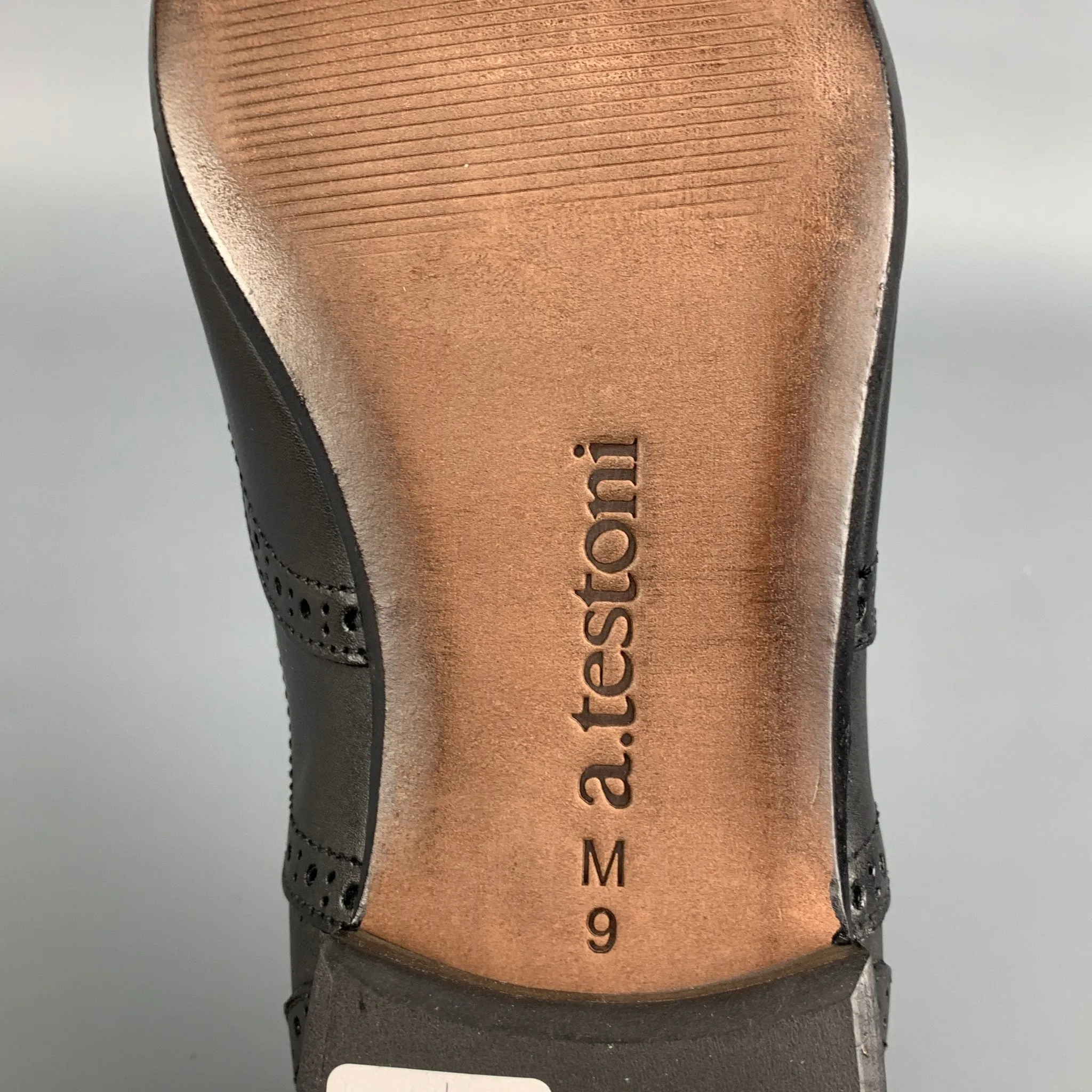 A.TESTONI Size 9 Black Perforated Leather Wingtip Lace Up Shoes