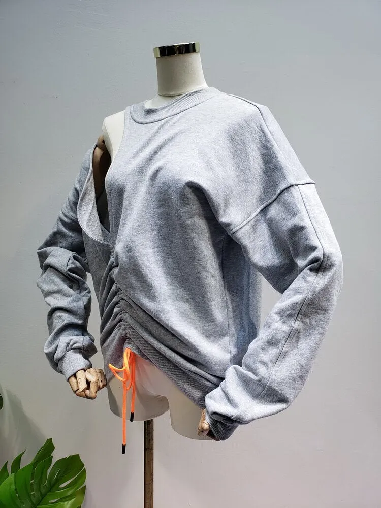 Big Hole Sexy Hoodies Low-cut Loose Long-sleeved Sweatshirt Women Pullovers
