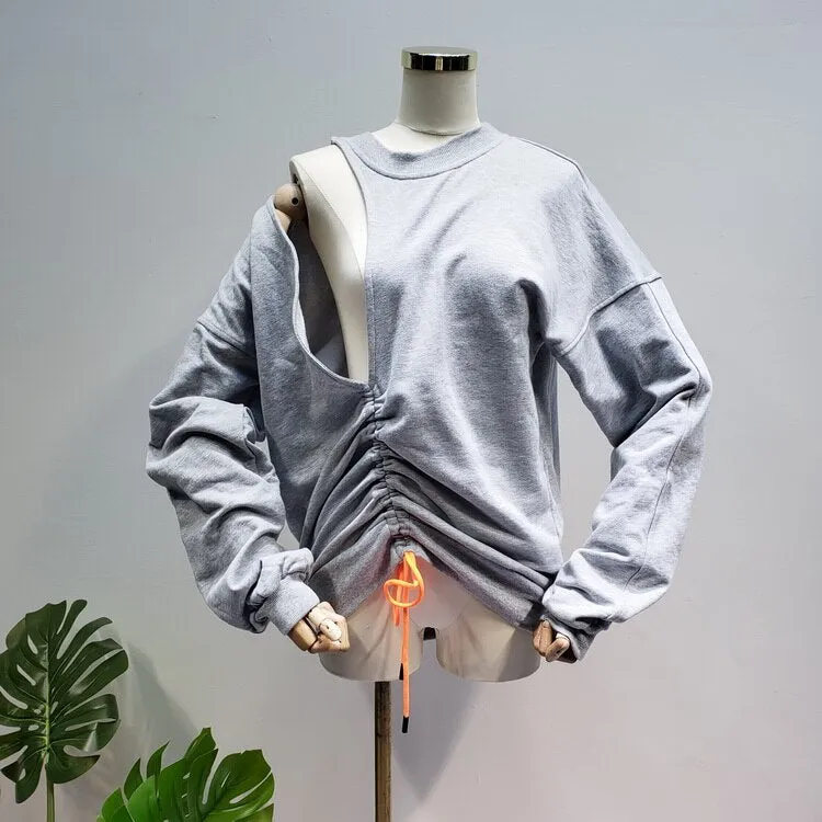 Big Hole Sexy Hoodies Low-cut Loose Long-sleeved Sweatshirt Women Pullovers
