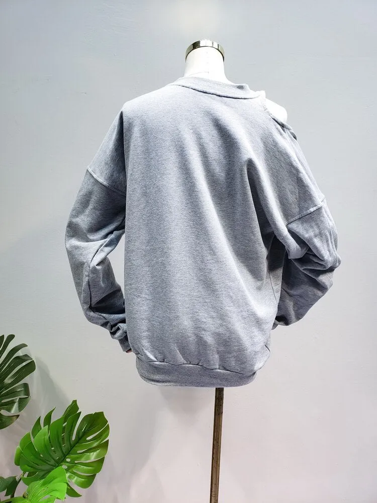 Big Hole Sexy Hoodies Low-cut Loose Long-sleeved Sweatshirt Women Pullovers