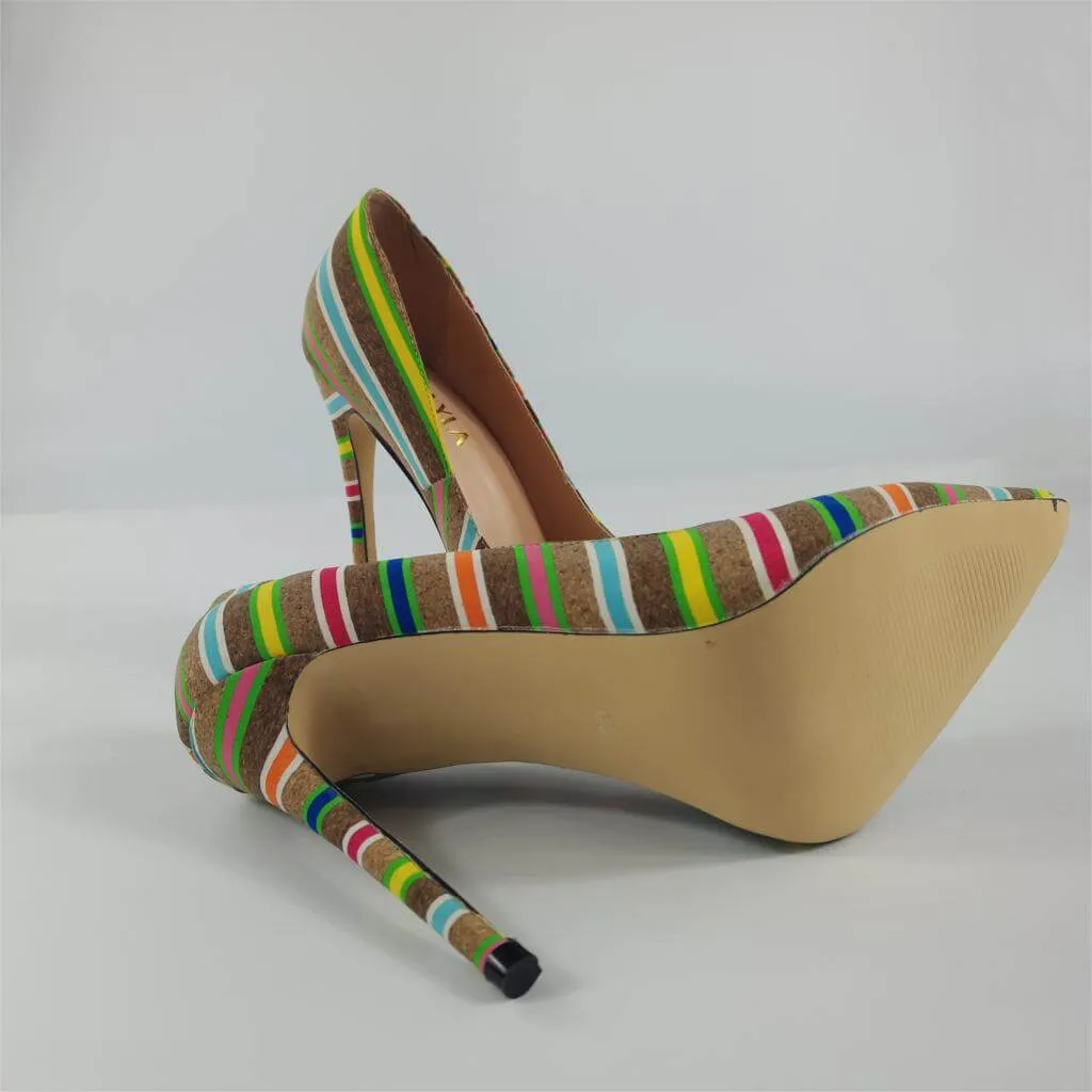 Casual Stripes Color Block Pointed Toe Stiletto Heel Pumps