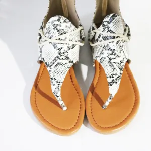Chicvane Snakeskin Print Flip Flops Flat Sandals with Zipper