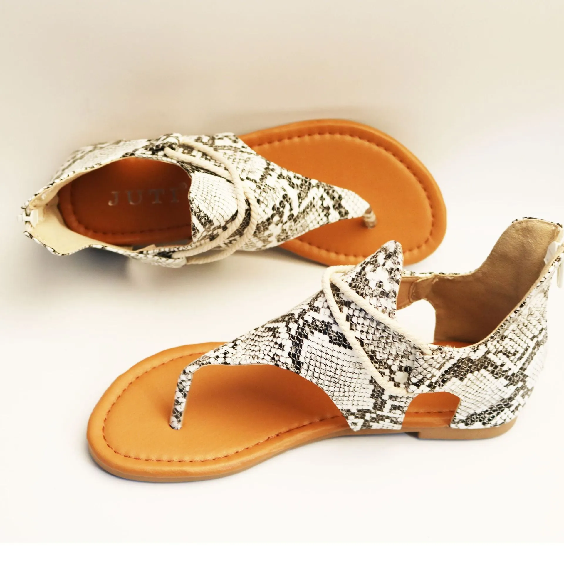Chicvane Snakeskin Print Flip Flops Flat Sandals with Zipper