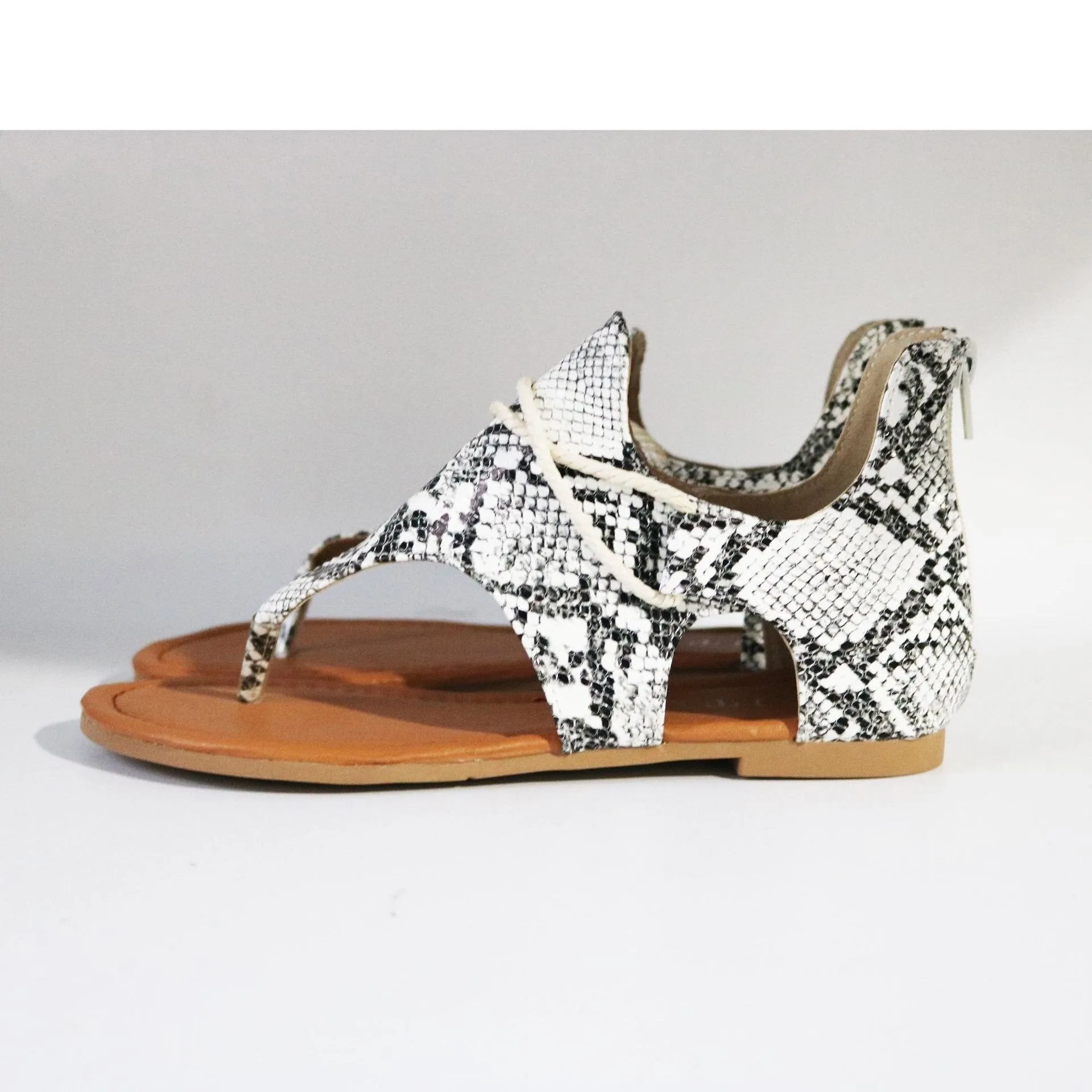 Chicvane Snakeskin Print Flip Flops Flat Sandals with Zipper