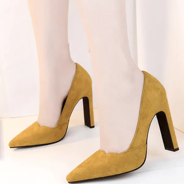 Chunky Heel Point Toe Suede Pumps