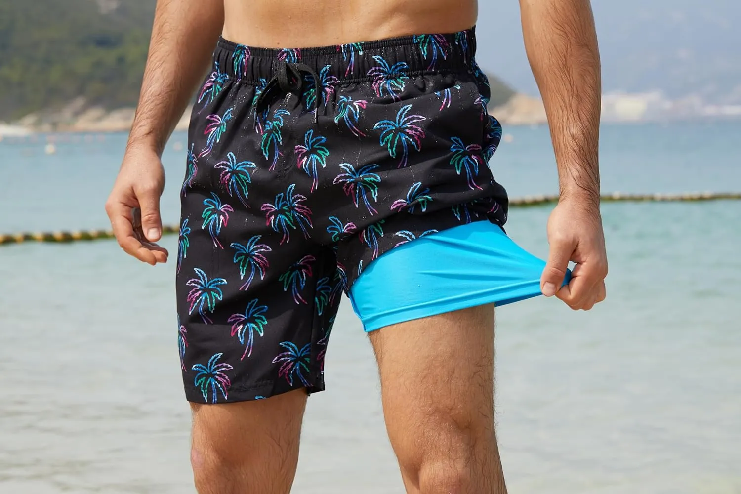 Cozople Mens Swimming Trunks with Compression Liner Swim Shorts 7 inch Quick Dry Bathing Suit Anti Chafe Boardshorts