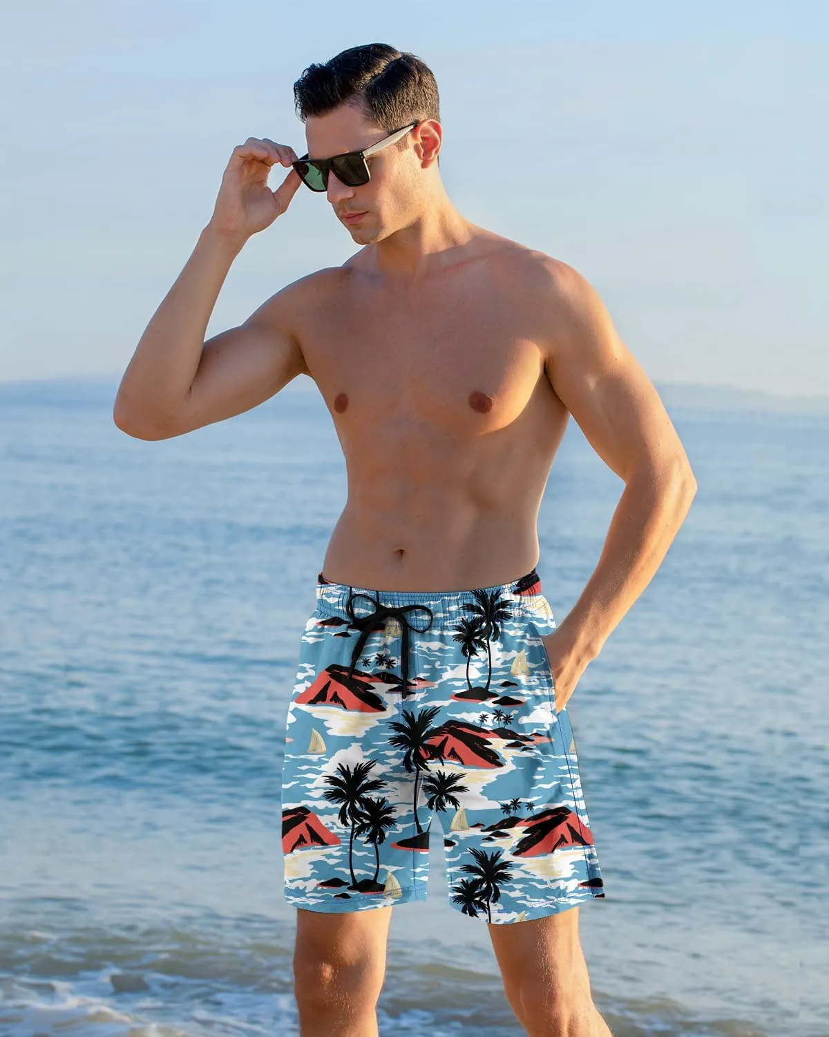 Cozople Mens Swimming Trunks with Compression Liner Swim Shorts 7 inch Quick Dry Bathing Suit Anti Chafe Boardshorts