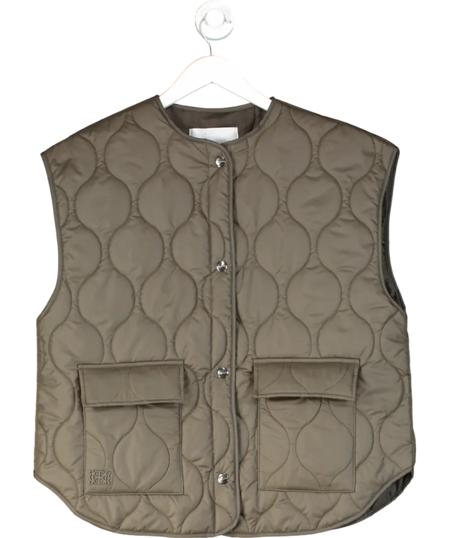 De Rococo Dark Olive Green Quilted Vest UK S