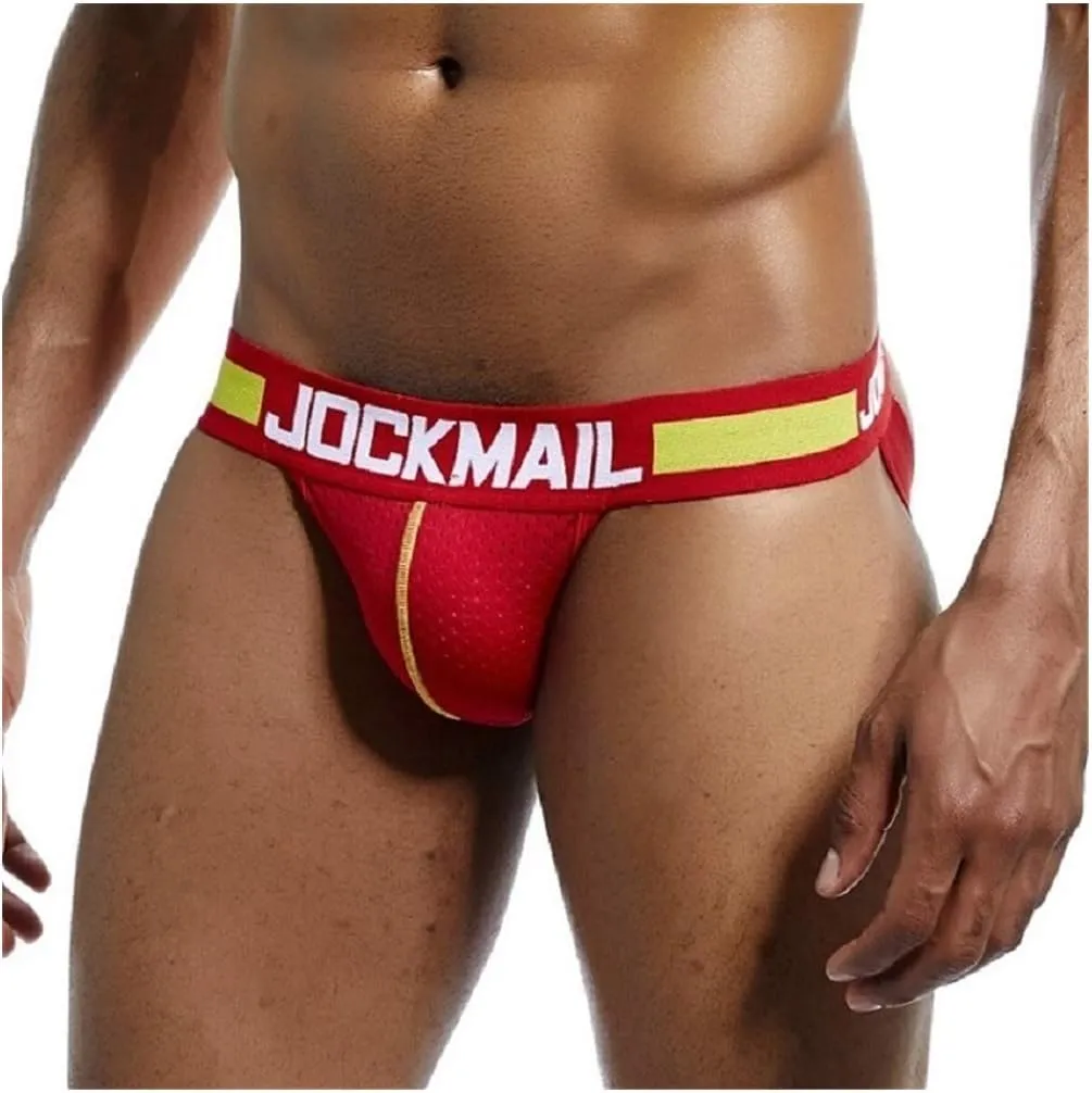 JOCKMAIL Mens Jockstrap Underwear Wide Belt Athletic Supporter Mens Thongs Sport Underwear Jock Strap