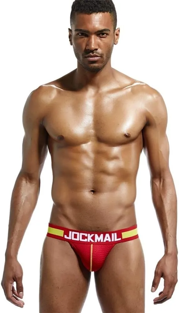 JOCKMAIL Mens Jockstrap Underwear Wide Belt Athletic Supporter Mens Thongs Sport Underwear Jock Strap