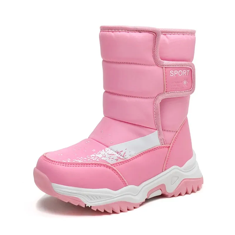 Kids Girls Boys Warm Anti-Slip Leather Snow Boots