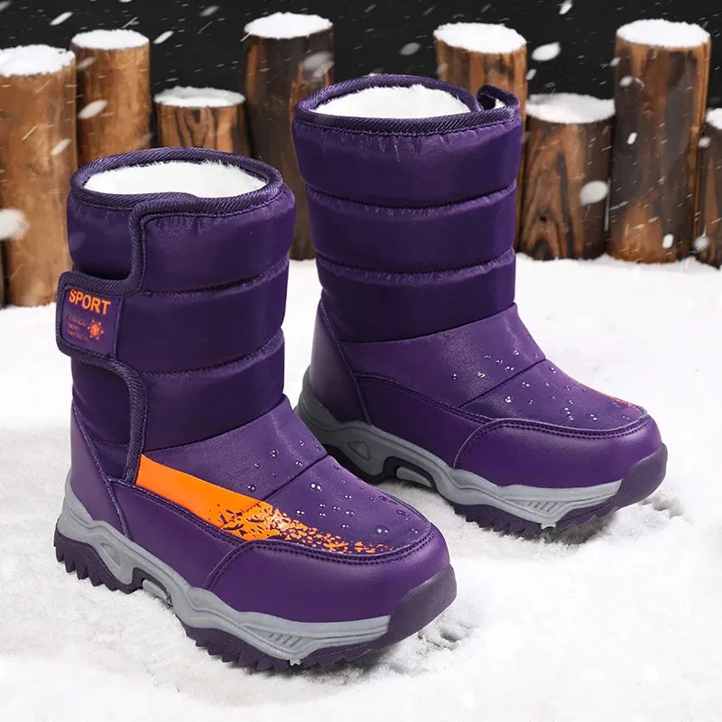 Kids Girls Boys Warm Anti-Slip Leather Snow Boots