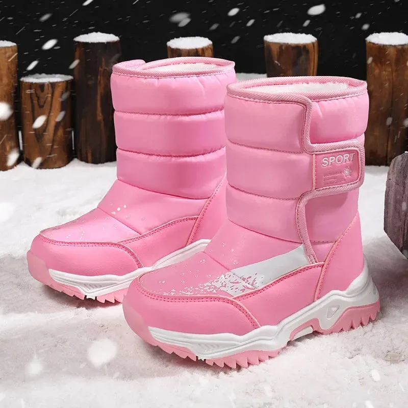 Kids Girls Boys Warm Anti-Slip Leather Snow Boots
