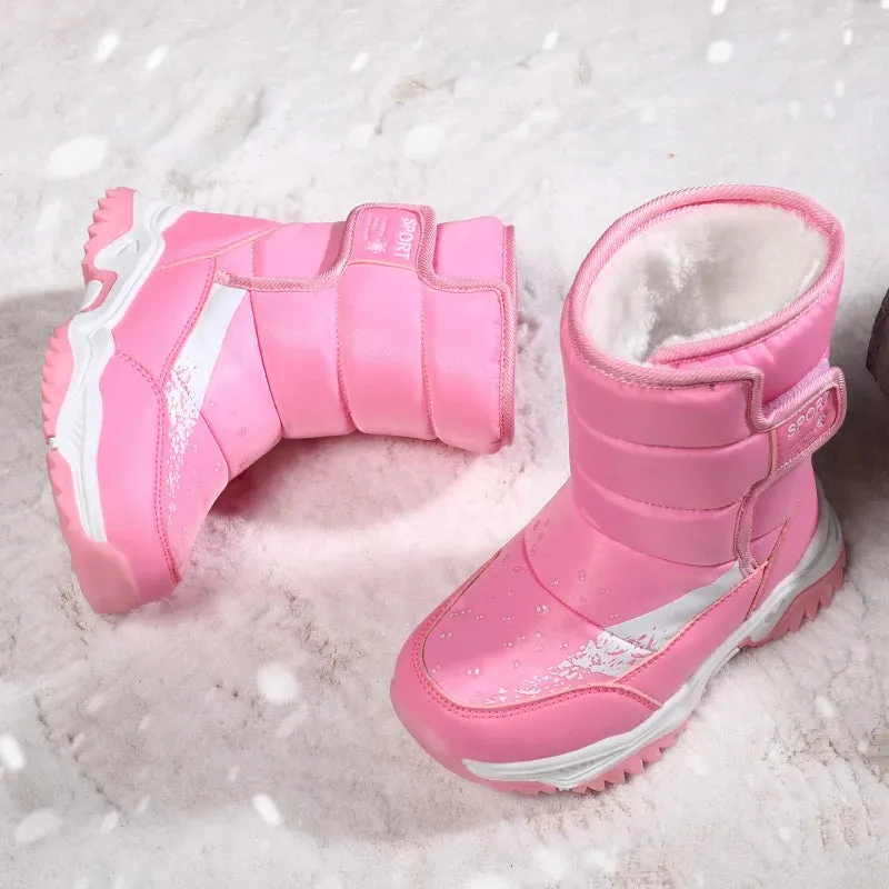 Kids Girls Boys Warm Anti-Slip Leather Snow Boots