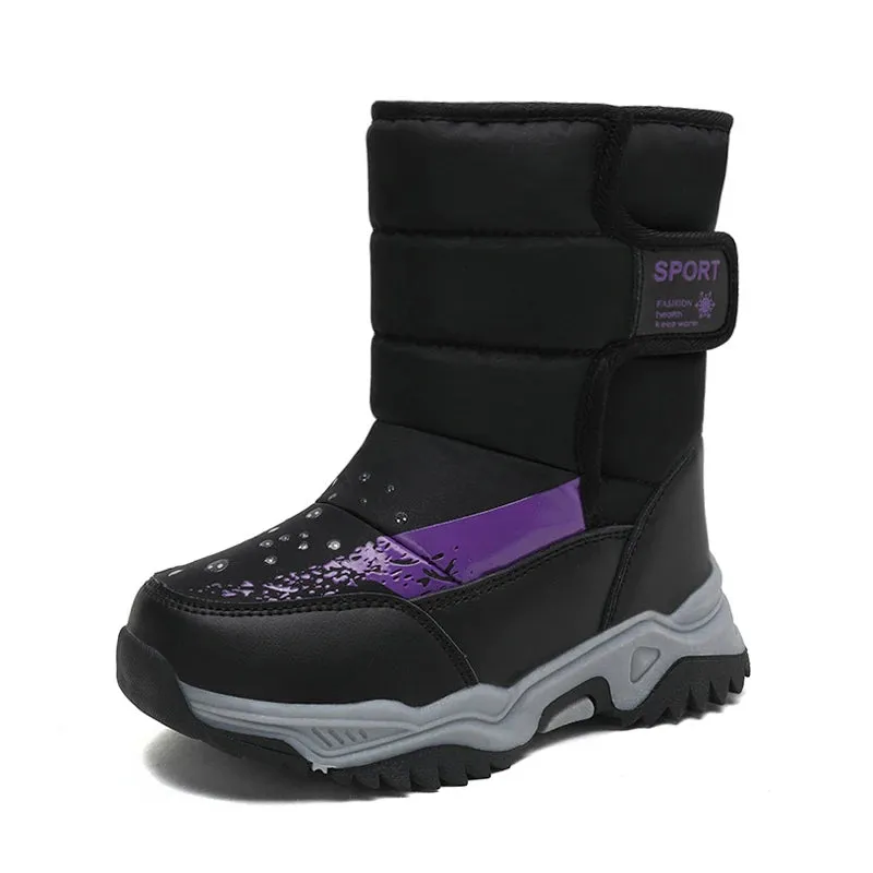 Kids Girls Boys Warm Anti-Slip Leather Snow Boots