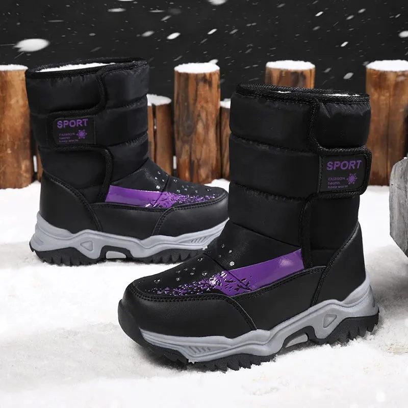 Kids Girls Boys Warm Anti-Slip Leather Snow Boots