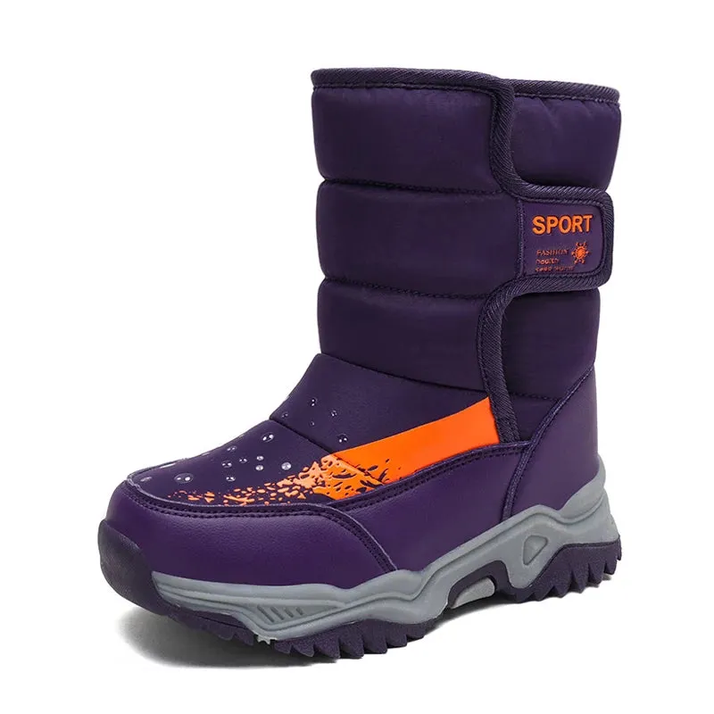 Kids Girls Boys Warm Anti-Slip Leather Snow Boots