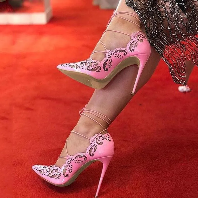 Leather Cutout Strap Pointed Toe Pumps