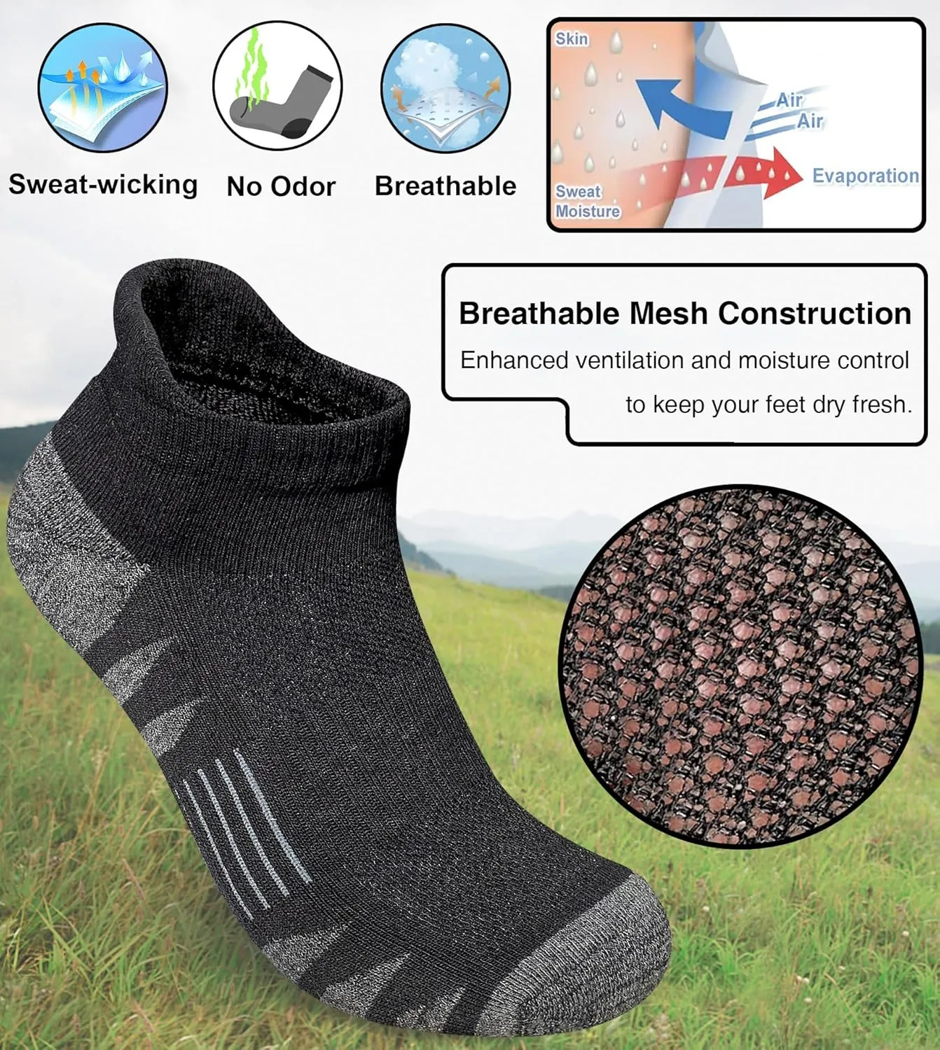 Men's Athletic Cushioned Cotton Socks Anti-blister Wicking Breathable Running Ankle Socks 5 Pairs