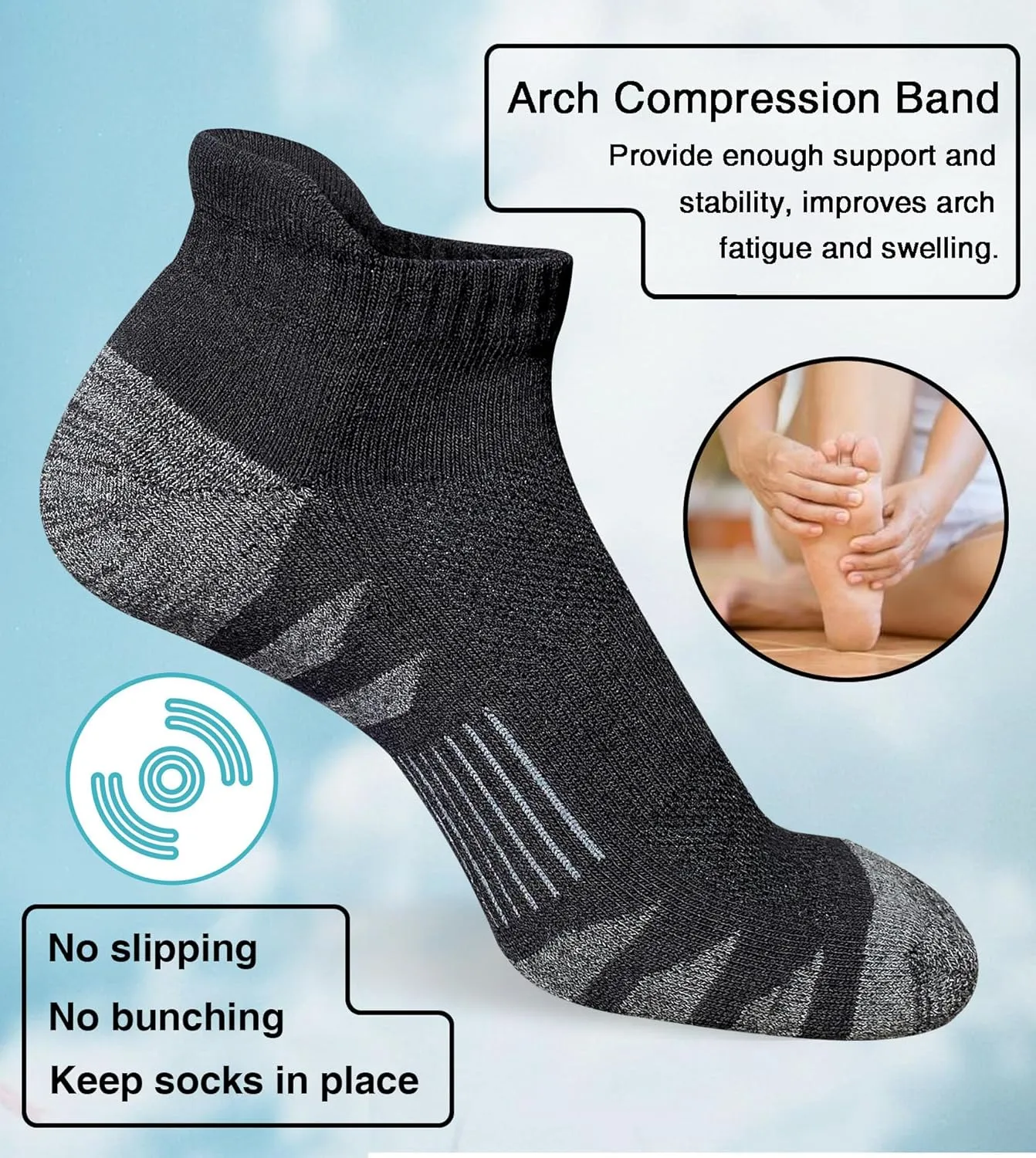 Men's Athletic Cushioned Cotton Socks Anti-blister Wicking Breathable Running Ankle Socks 5 Pairs