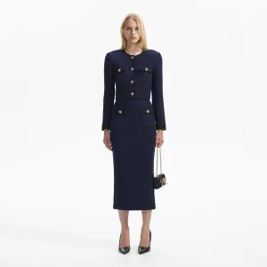 Navy Weave Knit Midi Skirt