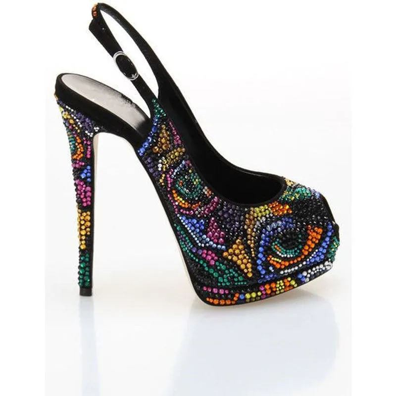 Party Peep Toe Platform Rhinestone Buckle Pumps