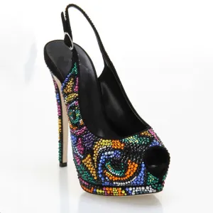 Party Peep Toe Platform Rhinestone Buckle Pumps