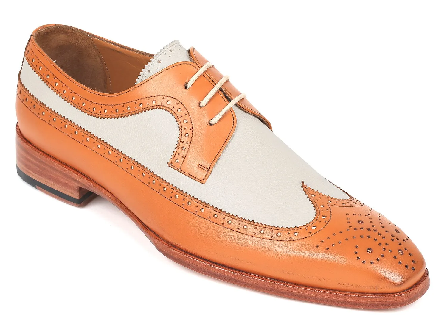 Paul Parkman Dual Tone Wingtip Derby Shoes, Cognac & Cream