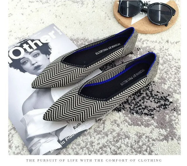 Pointed Toe flats Ladies flat Shoes Comfortable Ballet Knit De Mujer Loafers Autumn Gestante Boat Shoes Soft Bottom Women's Shoe