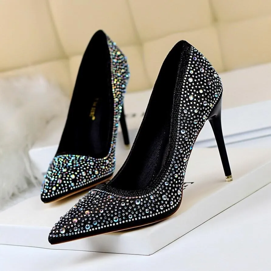 Rhinestone Point Toe Stiletto Heel Ankle Pumps
