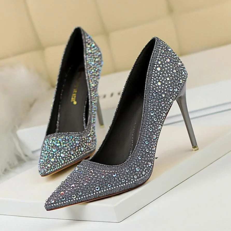 Rhinestone Point Toe Stiletto Heel Ankle Pumps