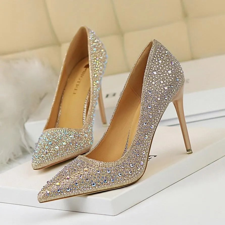 Rhinestone Point Toe Stiletto Heel Ankle Pumps