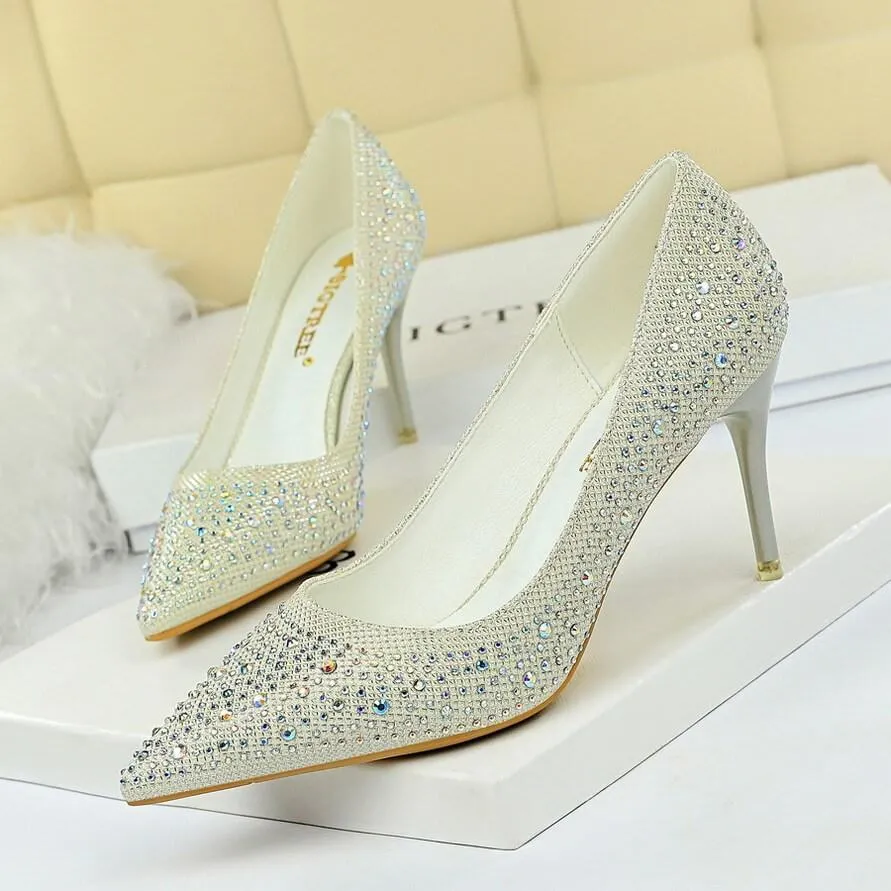 Rhinestone Point Toe Stiletto Heel Ankle Pumps