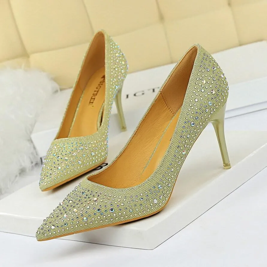 Rhinestone Point Toe Stiletto Heel Ankle Pumps
