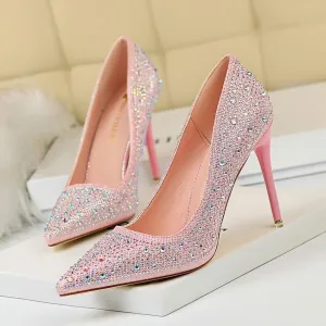 Rhinestone Point Toe Stiletto Heel Ankle Pumps