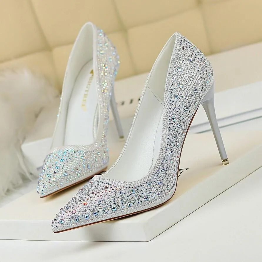 Rhinestone Point Toe Stiletto Heel Ankle Pumps