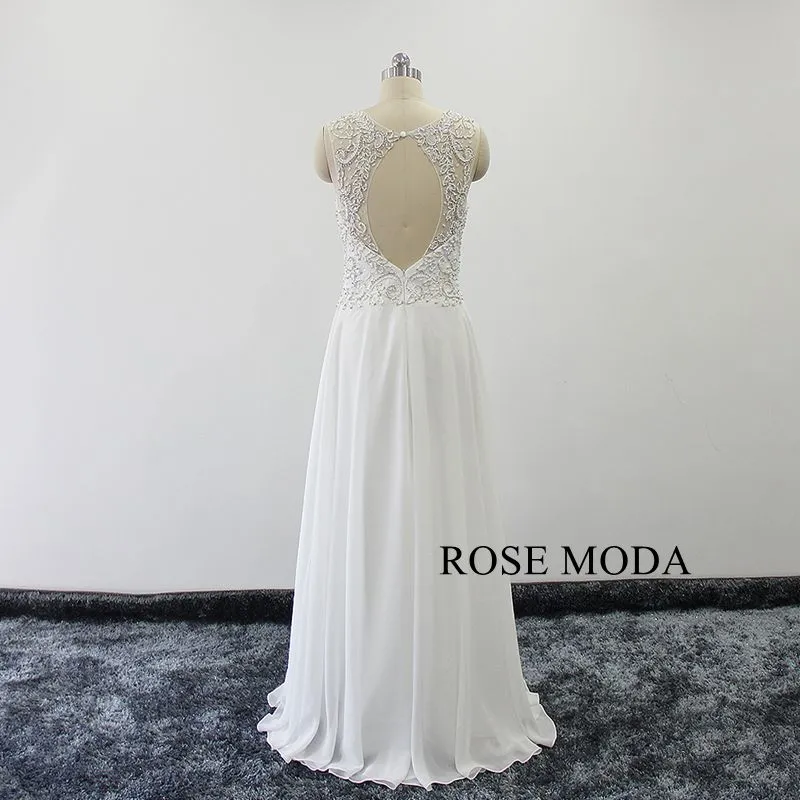 Rosemoda Elegant Delicate Beaded Flowy Chiffon Wedding Dress