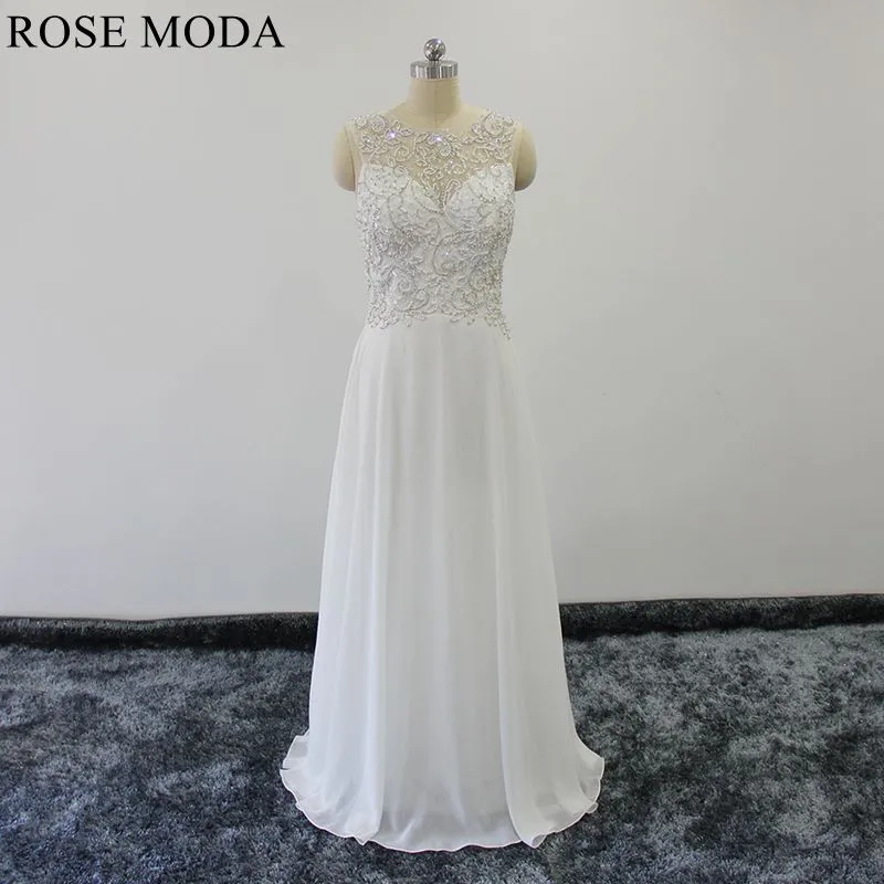 Rosemoda Elegant Delicate Beaded Flowy Chiffon Wedding Dress
