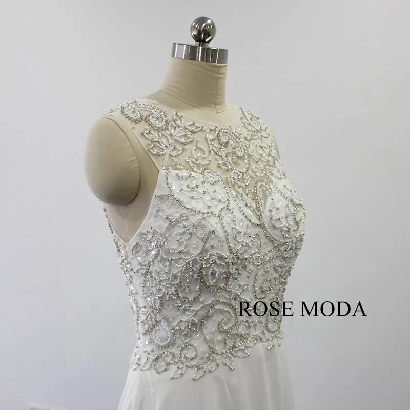Rosemoda Elegant Delicate Beaded Flowy Chiffon Wedding Dress
