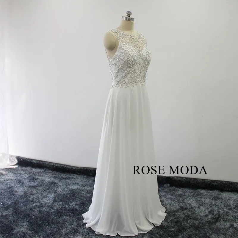 Rosemoda Elegant Delicate Beaded Flowy Chiffon Wedding Dress