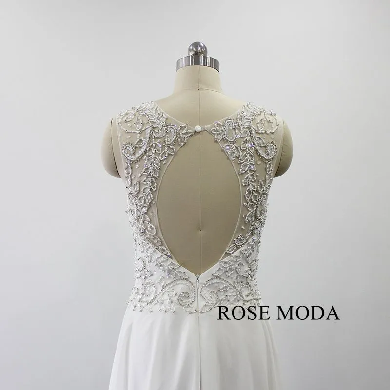 Rosemoda Elegant Delicate Beaded Flowy Chiffon Wedding Dress