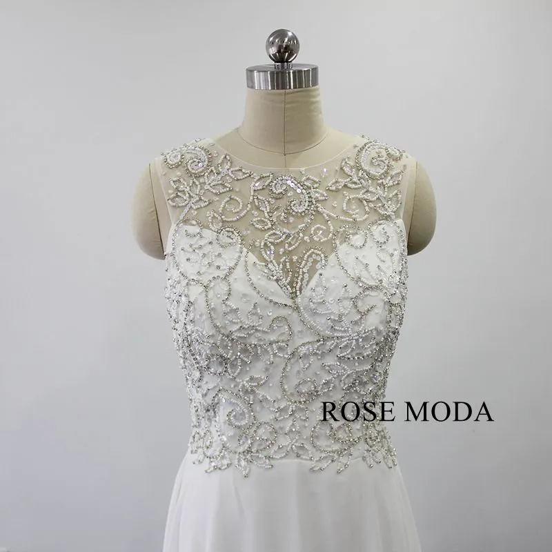 Rosemoda Elegant Delicate Beaded Flowy Chiffon Wedding Dress